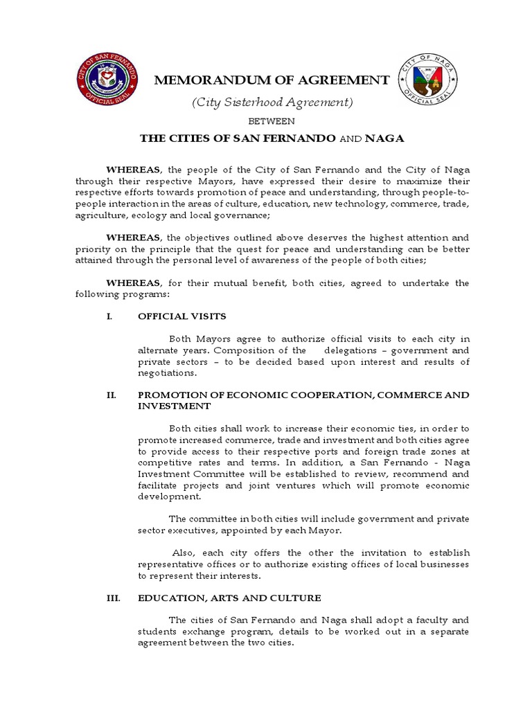 Sisterhood Agreement San Fernando City, La Union and Naga City | PDF | City | Tourism