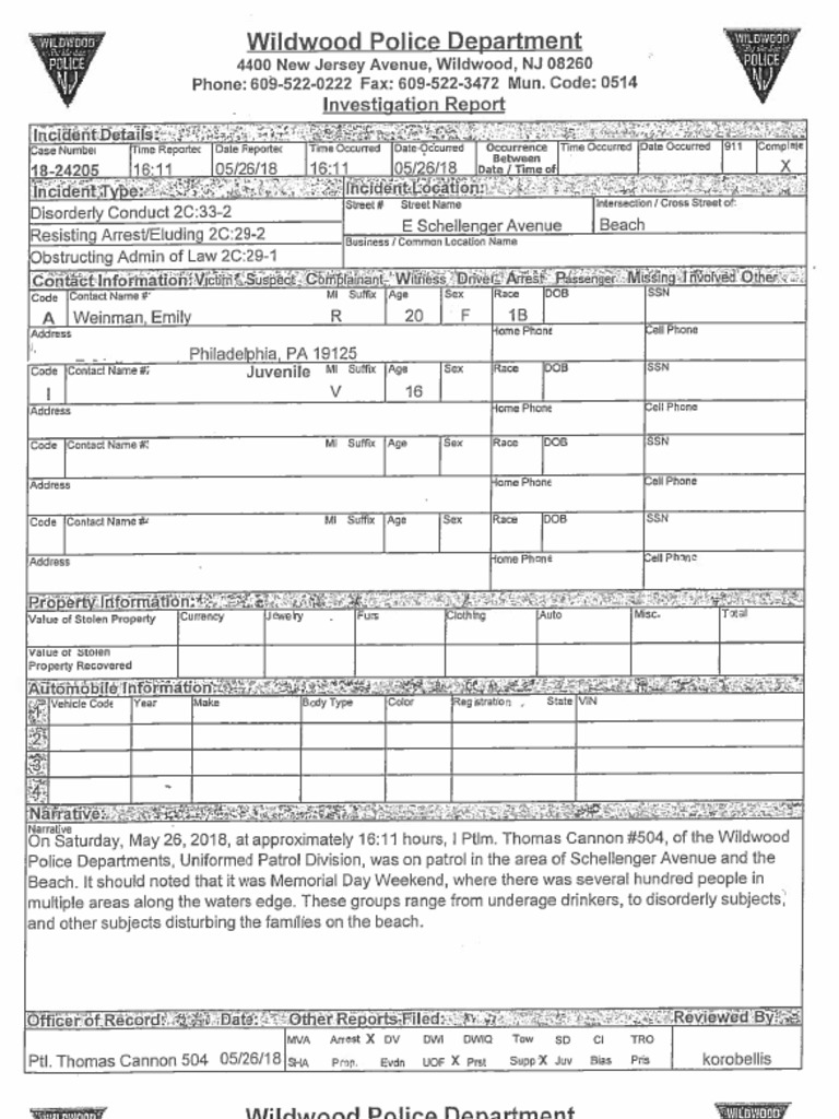 Investigation And Use of force Reports And Criminal Complaints