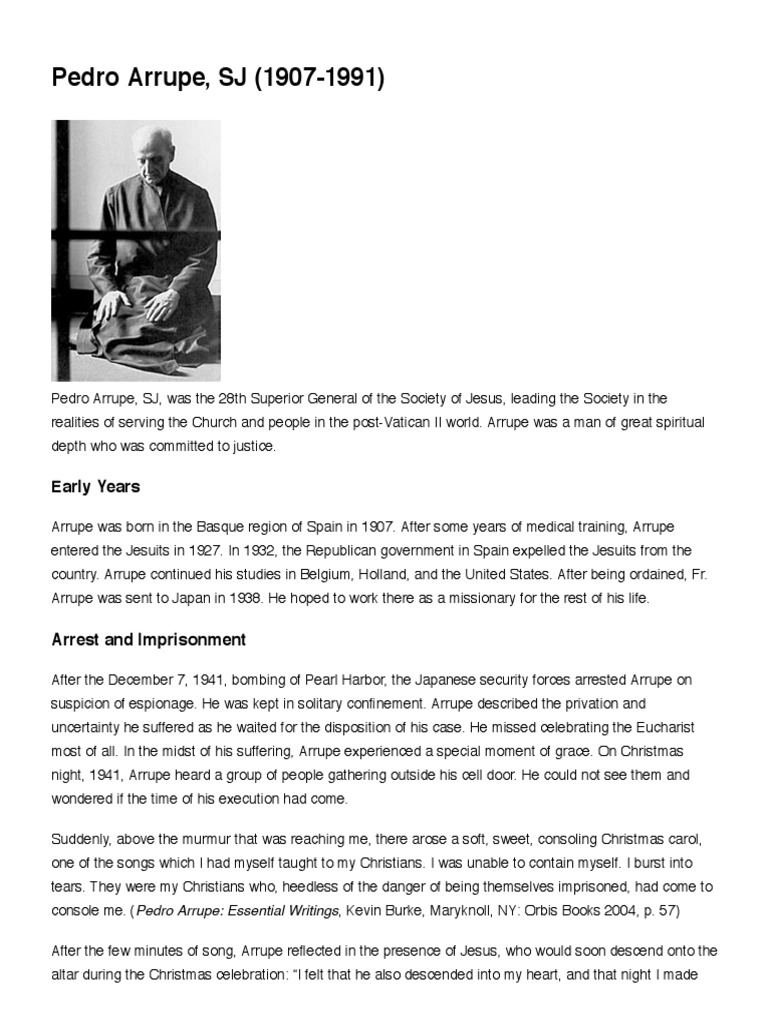 Pedro Arrupe, SJ (1907-1991) - IgnatianSpirituality | PDF | Society Of ...