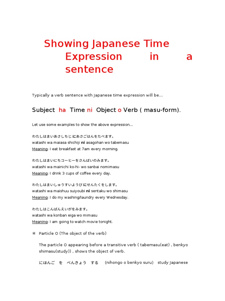 Showing The Time | PDF | Japanese Language | Verb
