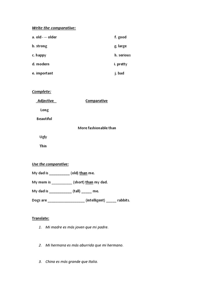 Comparative Exercises | PDF | Estudios de idiomas extranjeros