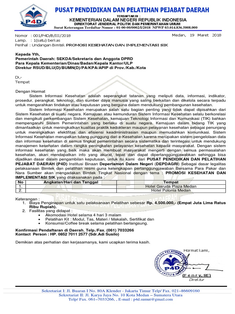 Surat Bimtek Kesehatan P4d