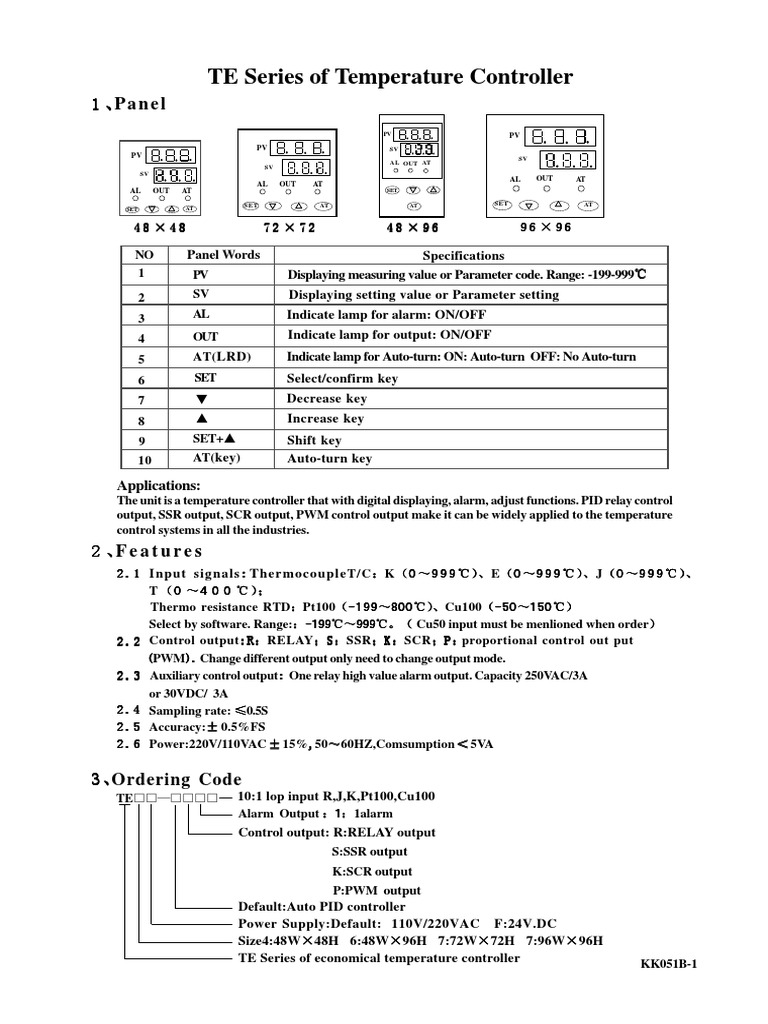 TE Series Temperature Controller Guide | PDF | Control Theory ...