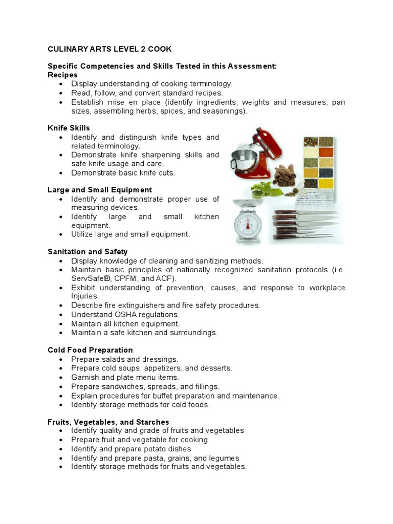 Food Preparation and Cooking: Levels 1 & 2