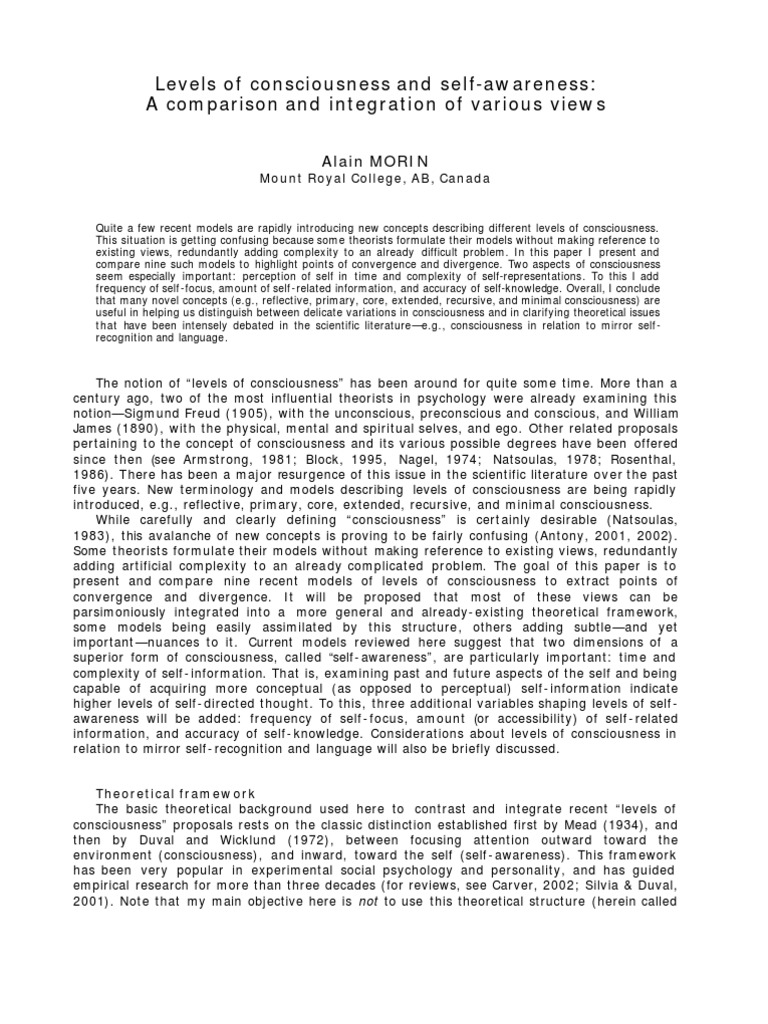Comparing Levels of Consciousness Models | PDF | Self Awareness ...