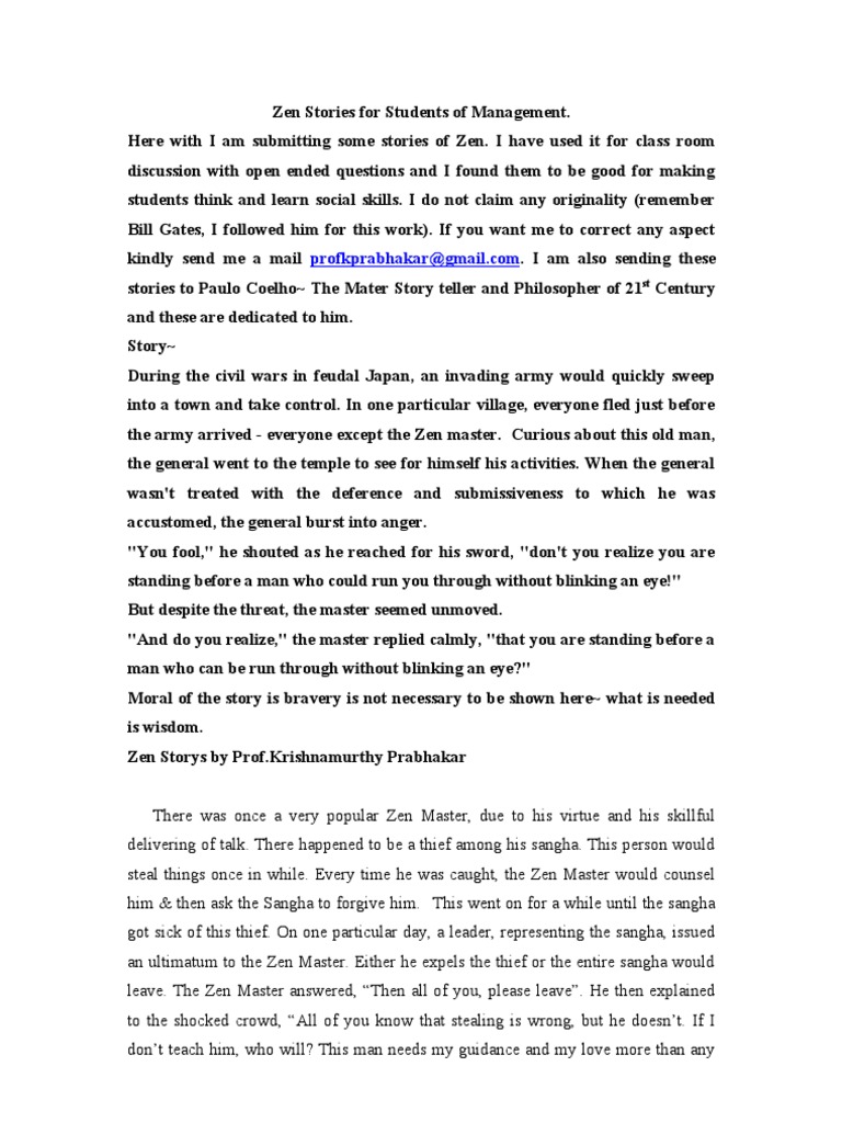 Zen Stories for Management Students | PDF | Rupee | Nun