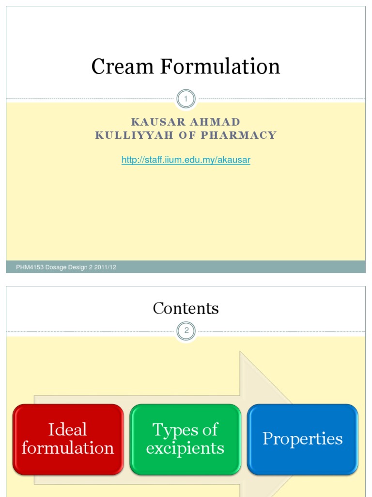 Cream Formulation Techniques and Excipients | PDF | Pharmaceutical ...