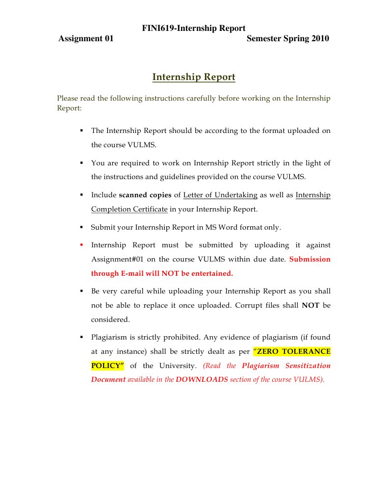 Internship Report Submission Guidelines | PDF