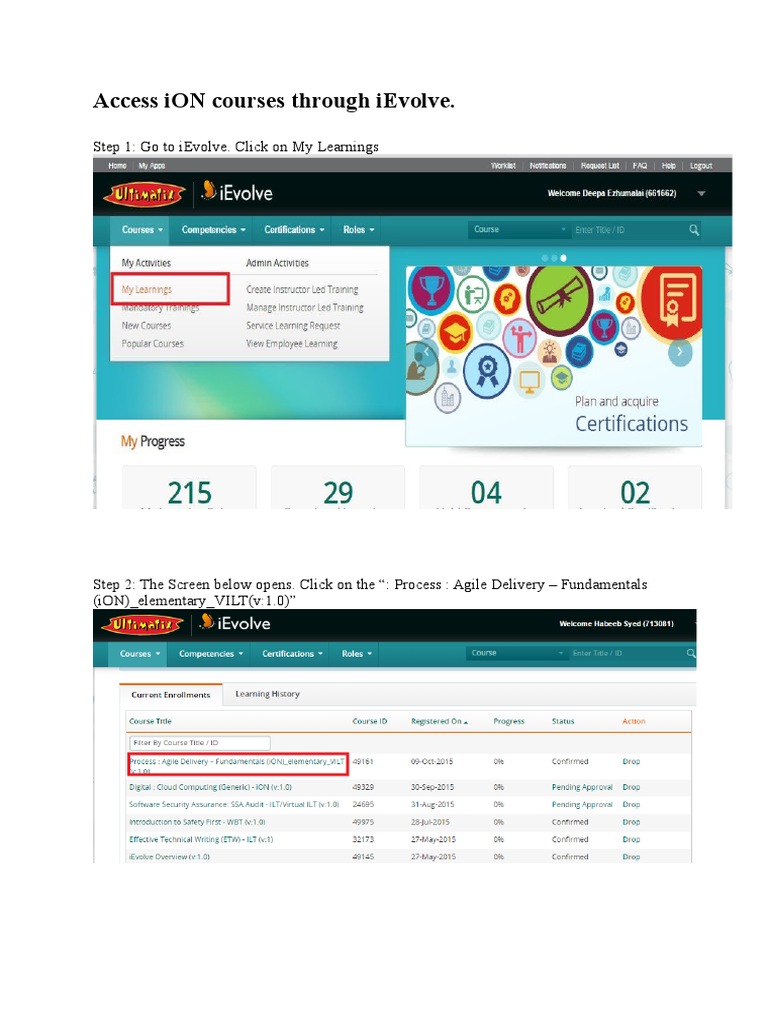 Accessing iON Courses via iEvolve | PDF