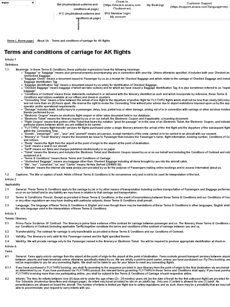 Airasia Terms Conditions Of Carriage For Ak Flights Baggage Identity Document