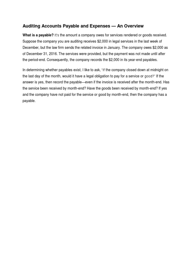 Accounts Payable Audit Overview | PDF