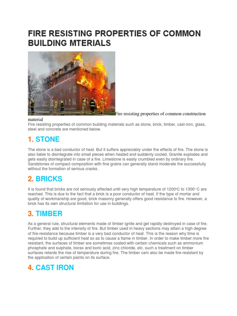 Fire Resisting Properties of Common Building Mterials | PDF | Concrete ...