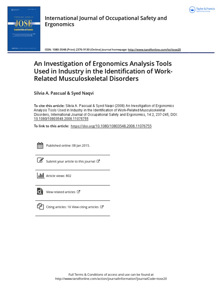 Ergonomics Analysis Tools Used in Industry | PDF | Human Factors And ...