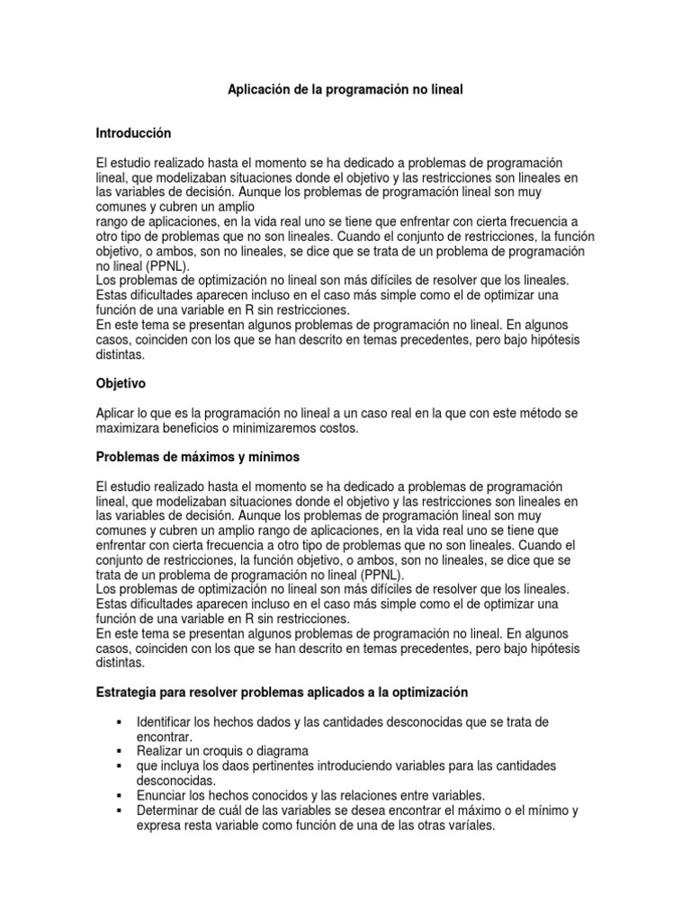 Aplicacion de La Programacion No Lineal | PDF | Programacion no lineal ...