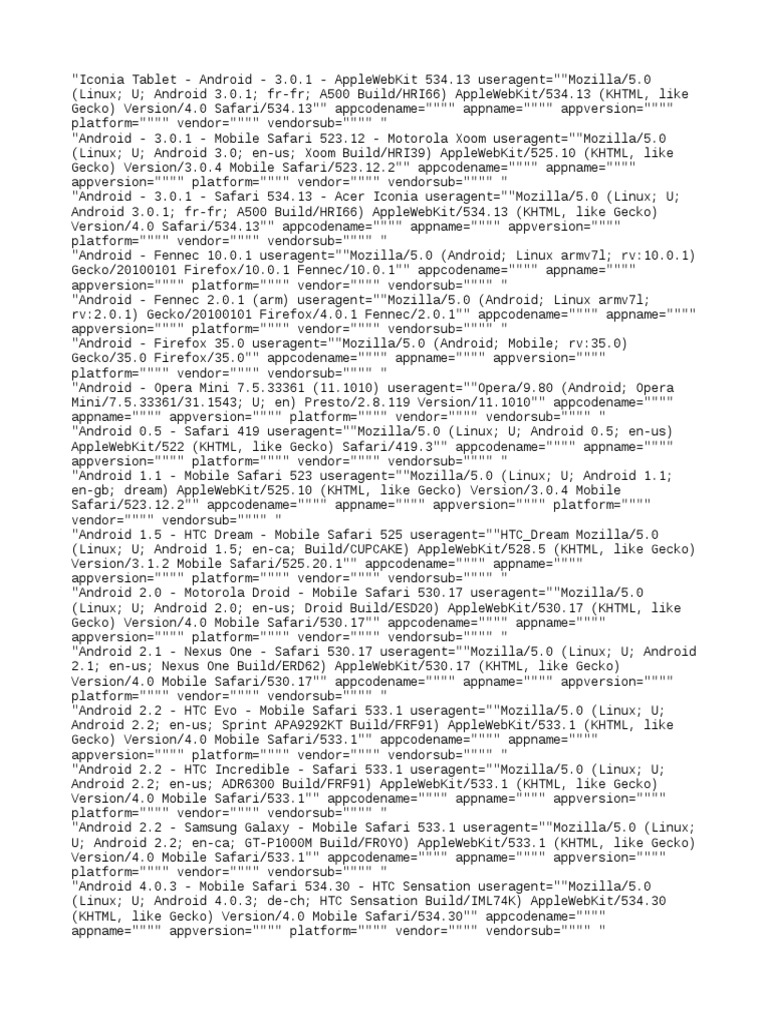 User Agent List PDF Safari (Web Browser) Portable Electronics