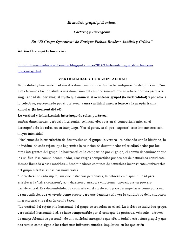 El Modelo Grupal Pichoniano. Portavoz y Mergente | PDF | Aparición ...