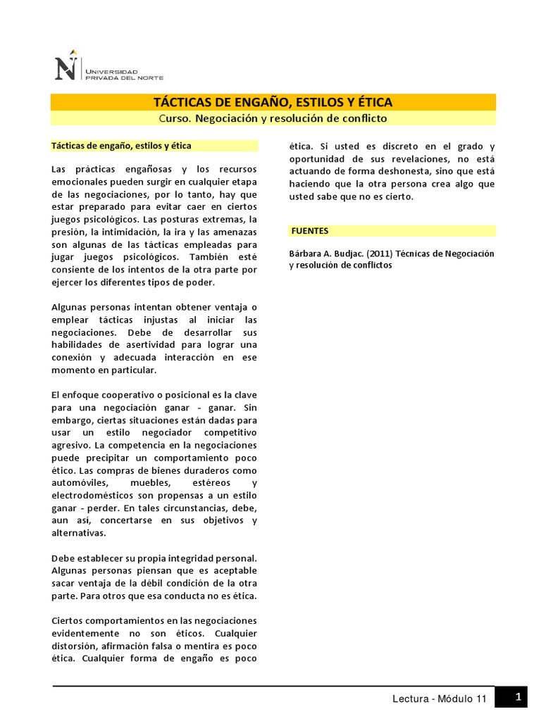 Lectura - Tácticas de Engaño, Estilos y Ética | PDF