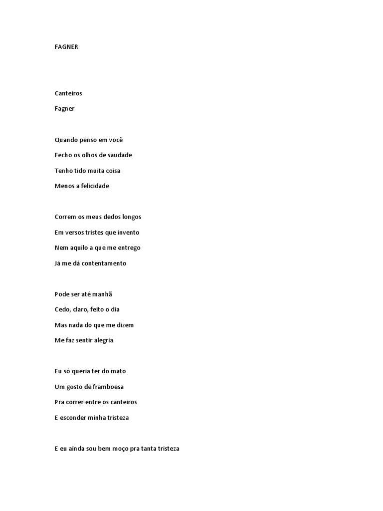 Fagner – Canteiros Lyrics