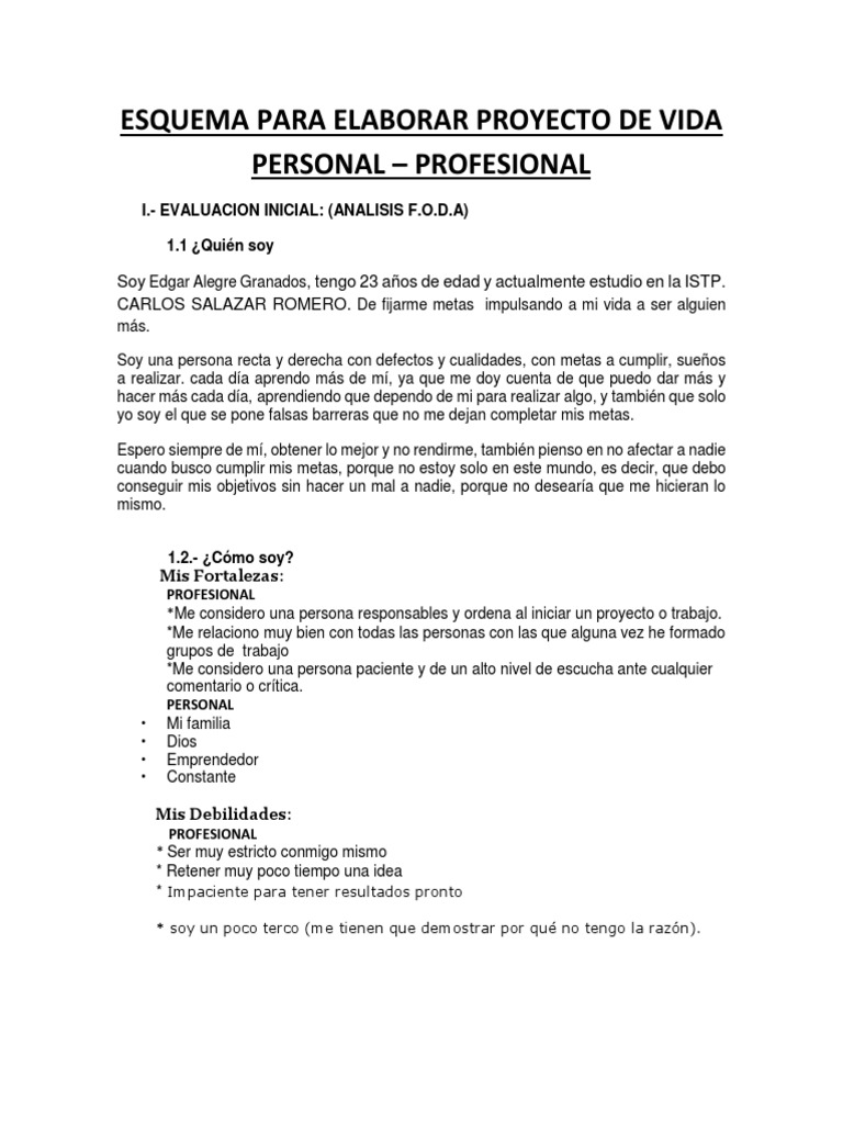 Esquema para Proyecto de Vida Personal | PDF | Crecimiento personal y ...