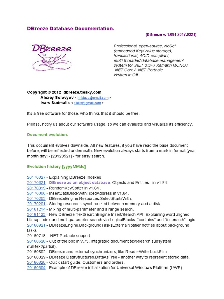 DBreeze Documentation Actual | PDF | Array Data Structure | Database ...