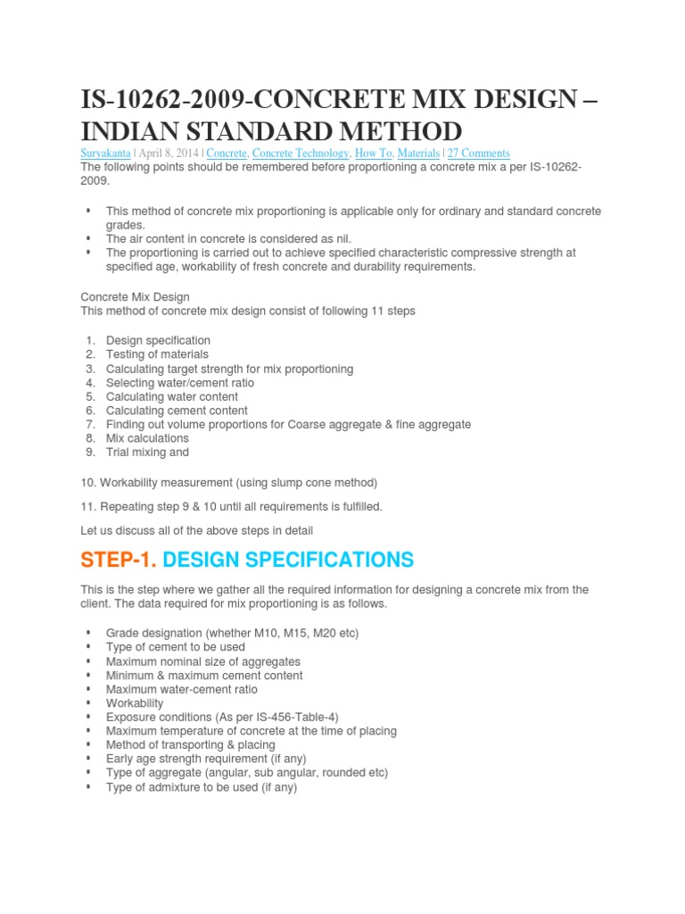 A Detailed Explanation of the Indian Standard Method for Concrete Mix