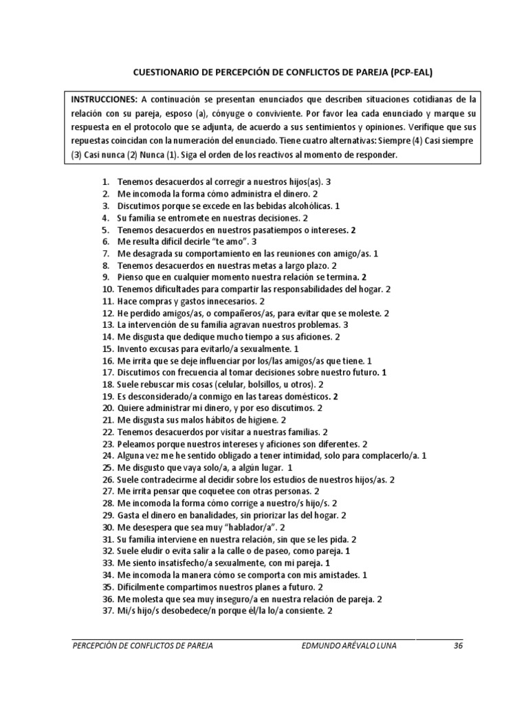 Cuestionario de Conflictos de Pareja | PDF | Relaciones personales ...
