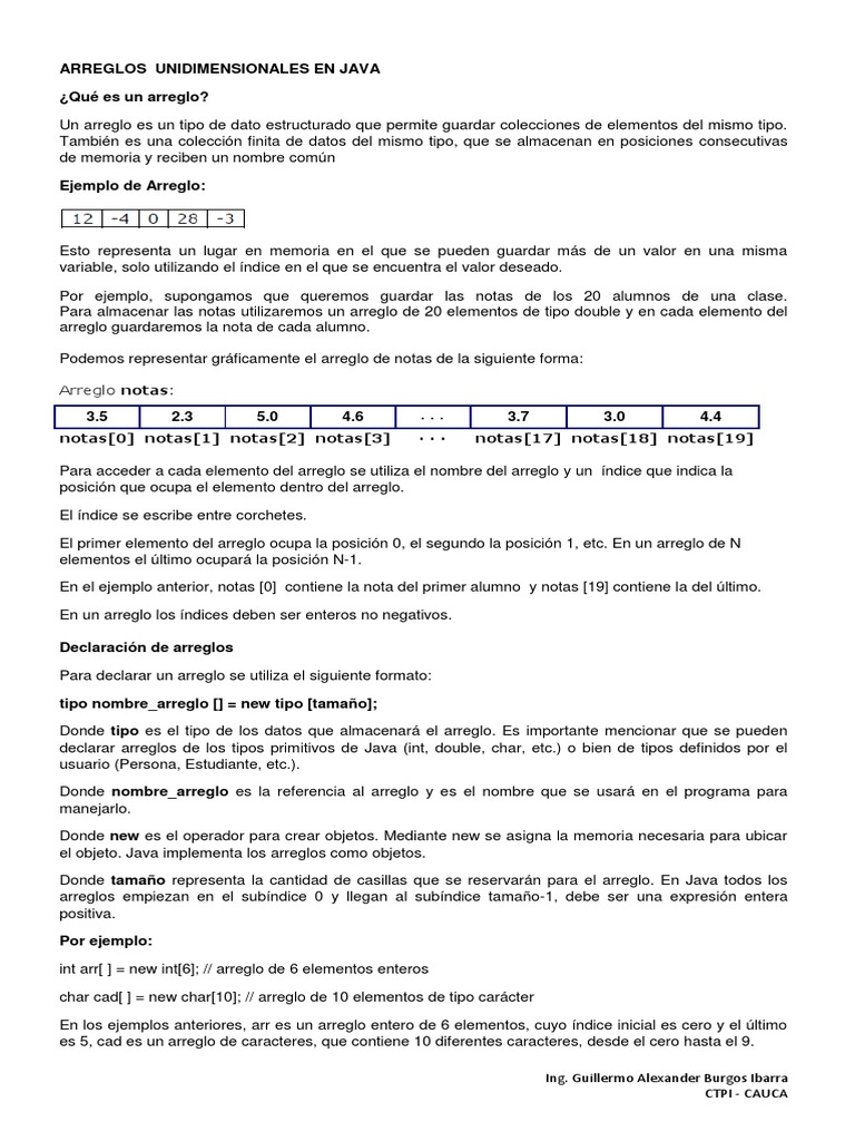 Arreglos Unidimensionales en Java | PDF | Java (lenguaje de ...