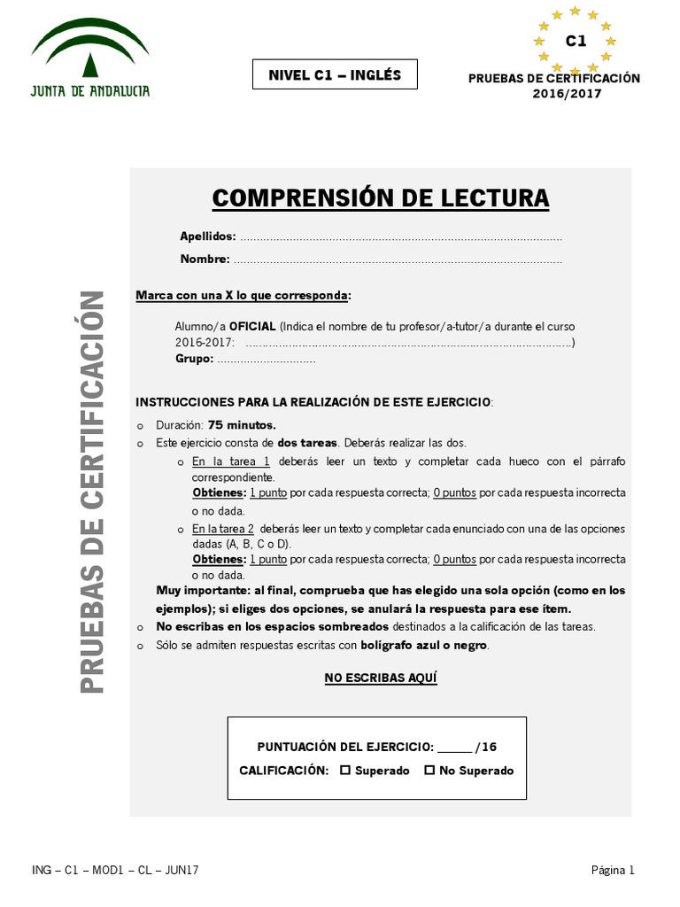 Comprensión de Lectura: Nivel C1 - Inglés | PDF | Orca