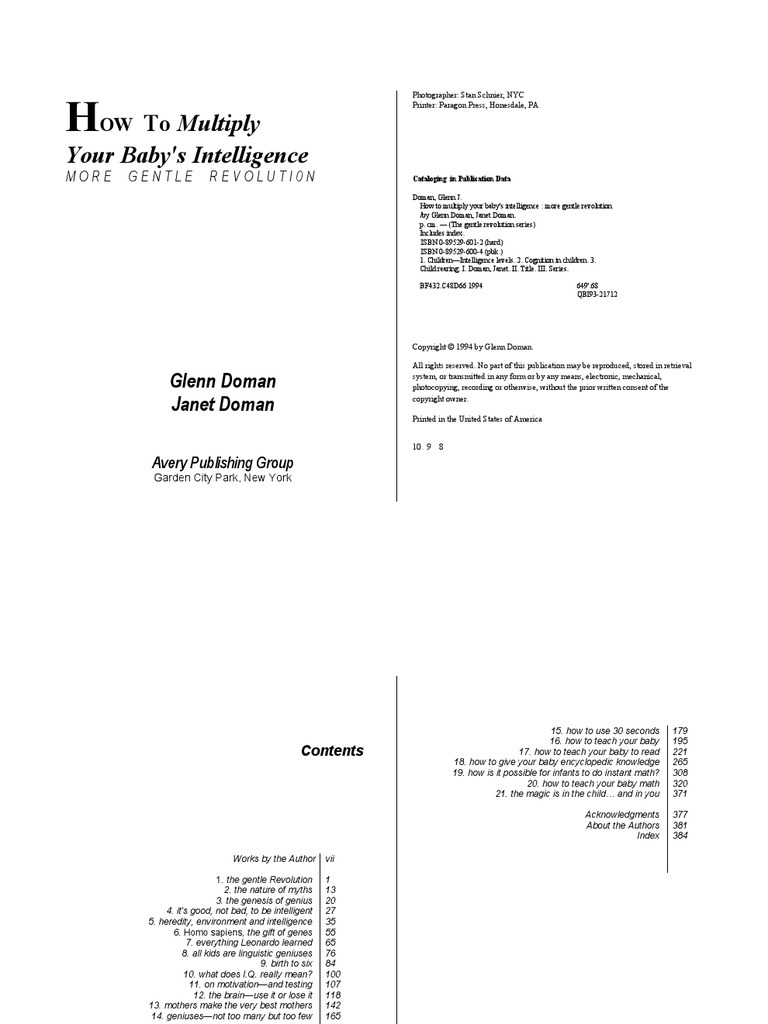 How To Multiply Your Baby S Intelligence Glenn Janet Doman