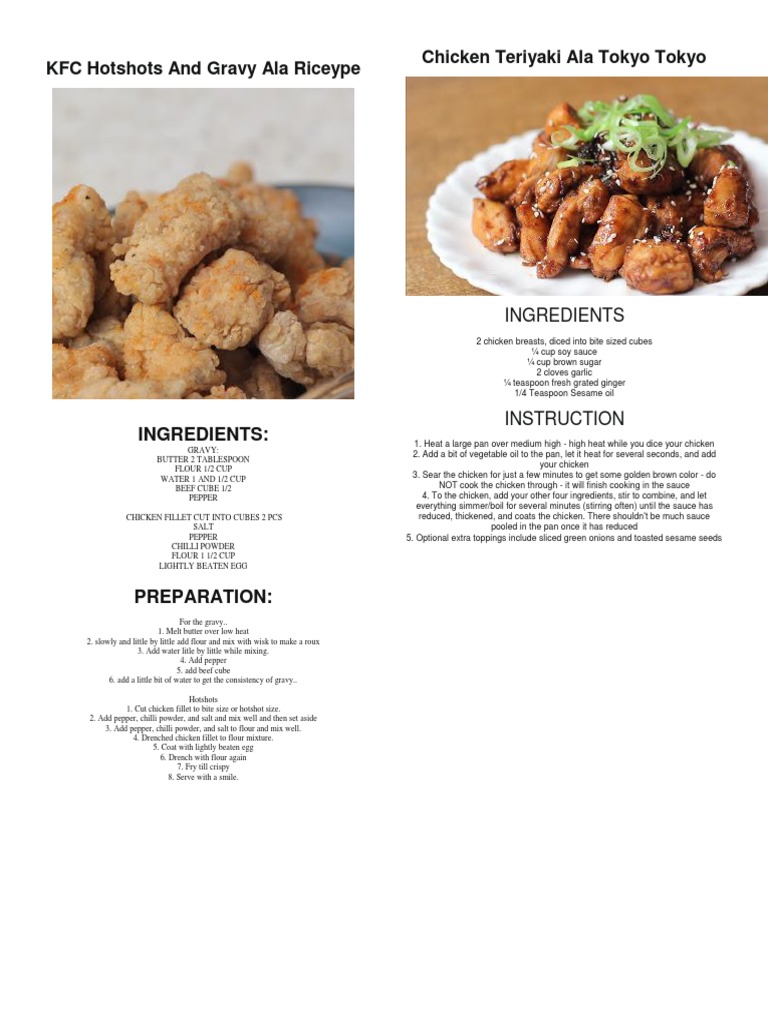 KFC Hotshots and Gravy Ala Riceype PDF Food Ingredients Western