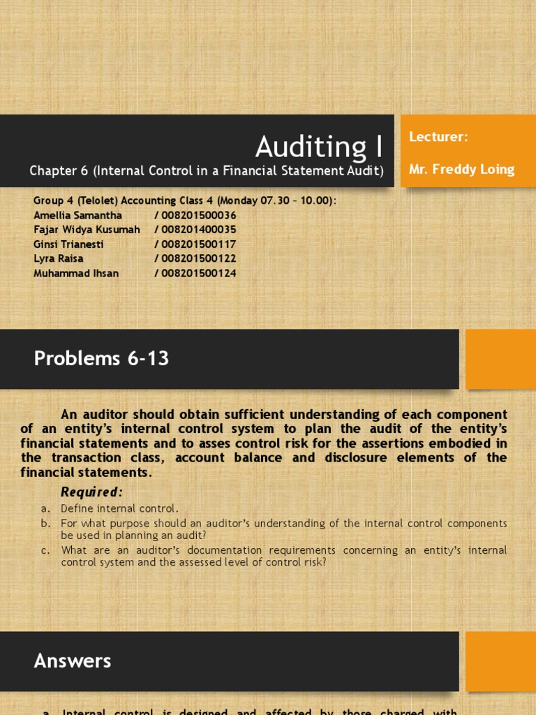 Auditing I Chapter 6 Internal Control In A Financial Statement Audit