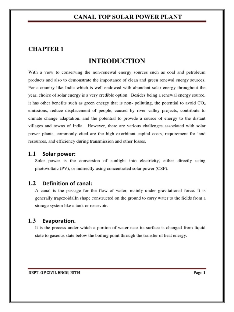 Canal Top Solar Power Plant Dept. of Civil Engg, Ritm PDF Solar