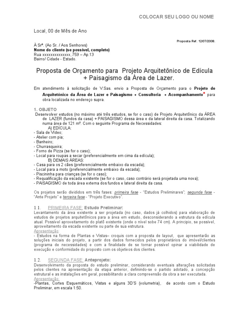 Modelos Proposta e Contratos Arquitetura