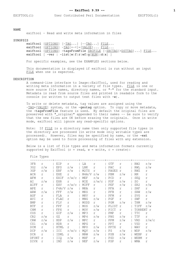 Exiftool Manual | PDF | Computer Data | Computer File