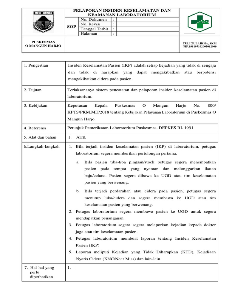 8.1.8.3 Sop Pelaporan Inseden Keselamatan Pasien Di