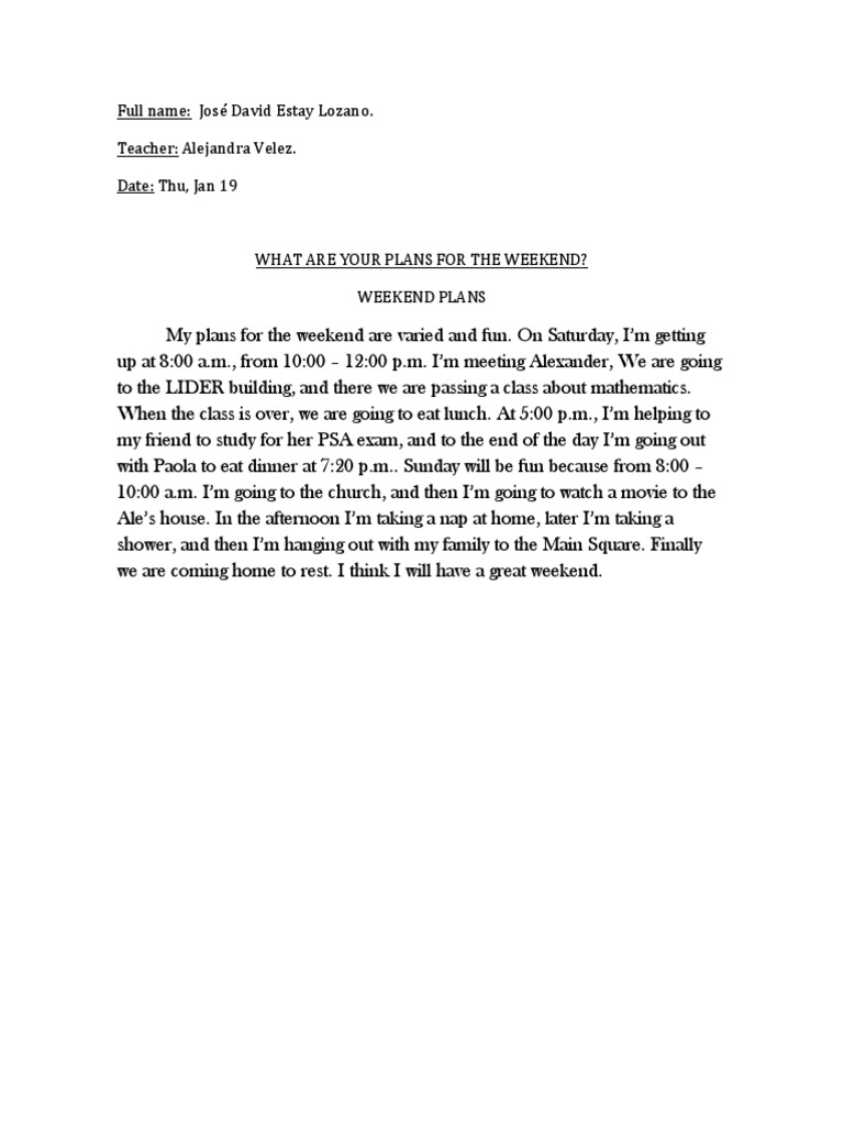 Weekend Plans of José David Estay | PDF | Language Arts & Discipline