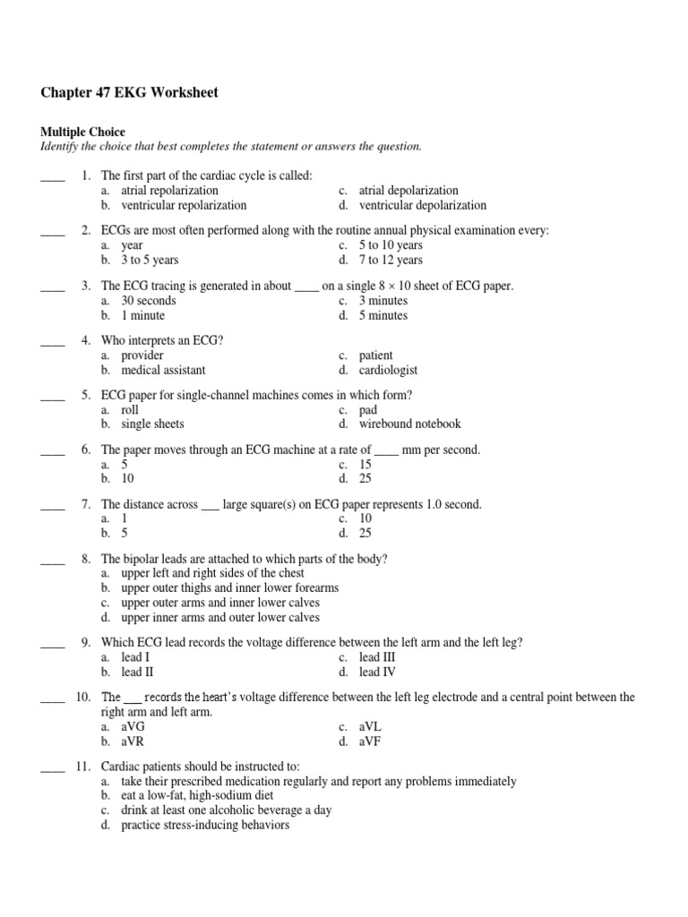 Chapter 47 EKG Worksheet PDF Electrocardiography Heart