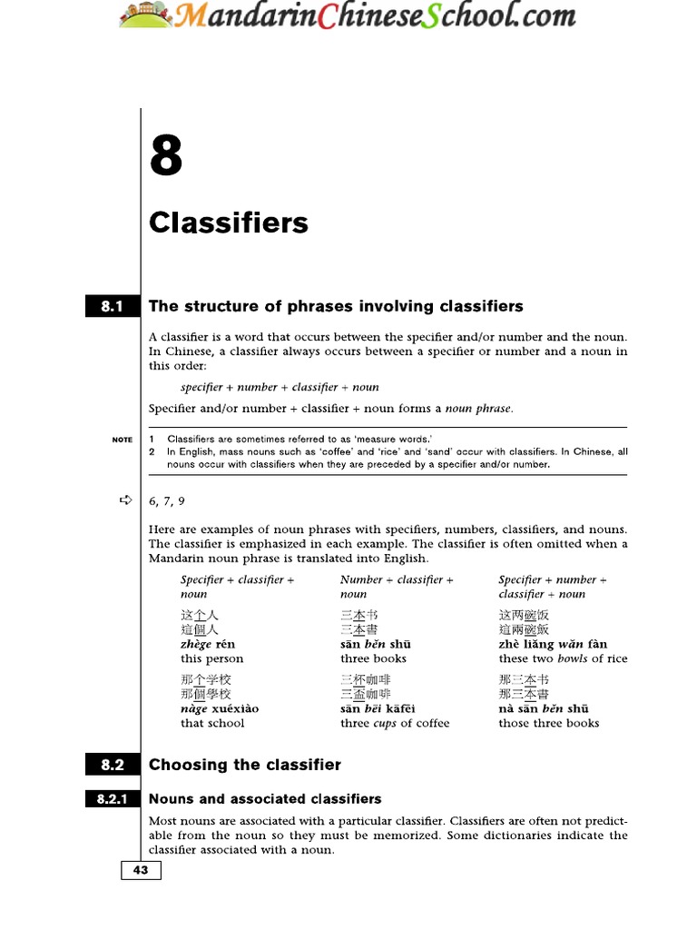 Chinese Grammar-ClassifiersMeasure Words | PDF