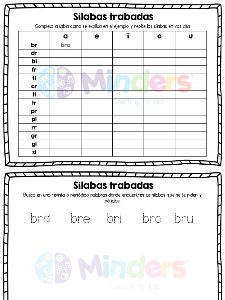 Ejercicios de Sílabas Trabadas para Niños | PDF