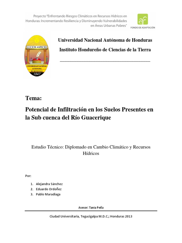 Potencial de Infiltracic3b3n en Los Suelos Presentes en La Subcuenca ...