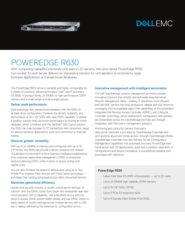 Dell Poweredge r630 Spec Sheet | PDF | Solid State Drive | Hard Disk Drive