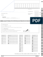 PET Reading and Writing Answer Sheet