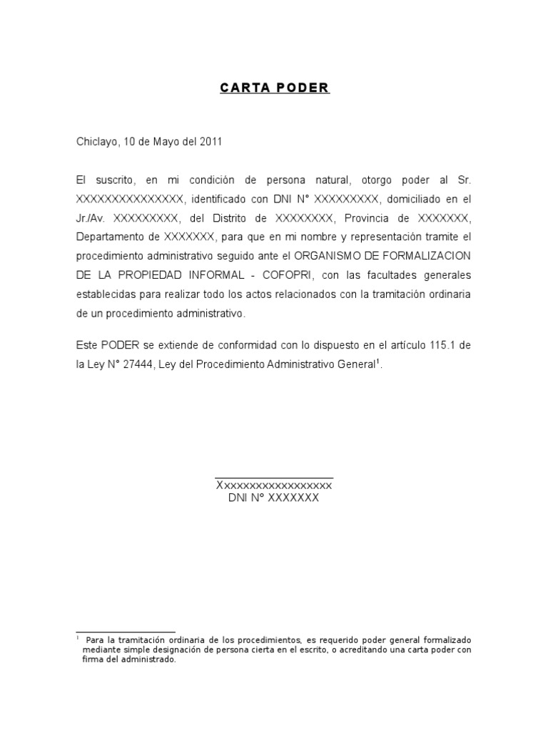 CARTA PODER Para Tramite Administrativos