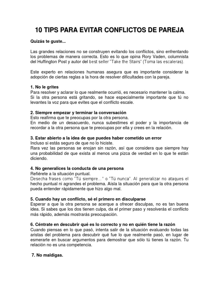 Consejos para Resolver Conflictos de Pareja | PDF | Science | Ciencia ...