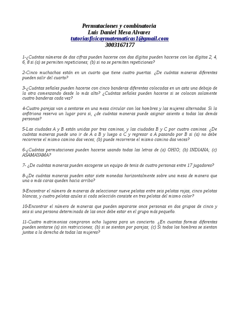 Combinatoria y Permutaciones Básicas | PDF | Permutación | Combinatoria