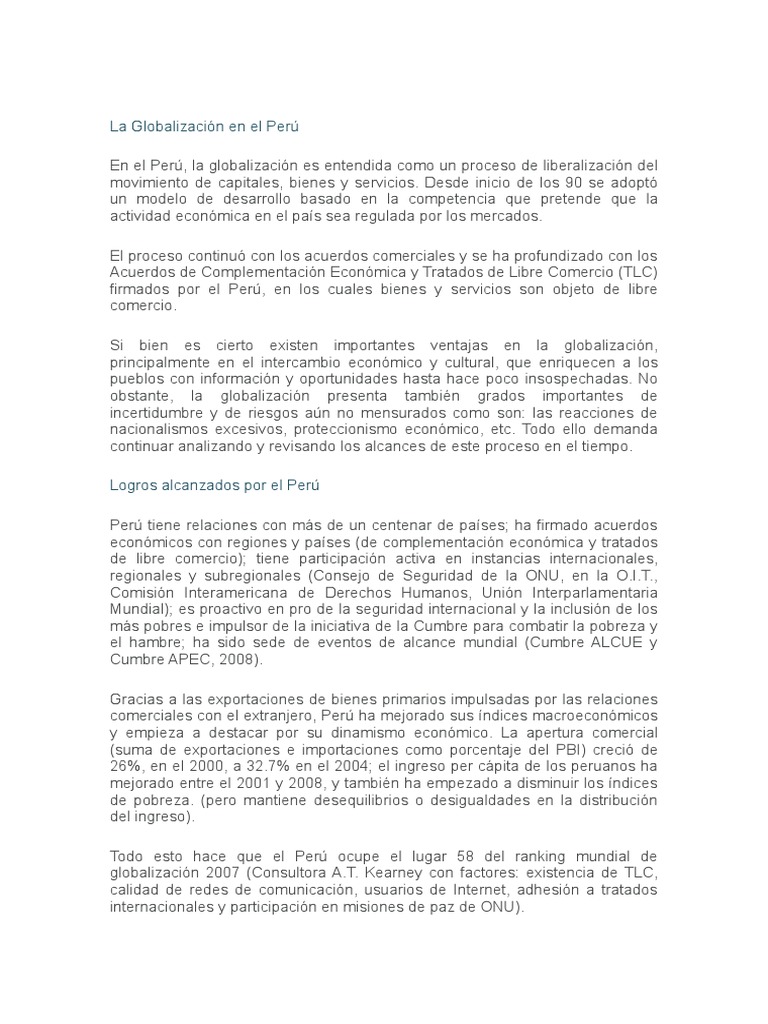 Globalización en el Perú: Impactos y Oportunidades | PDF | Cooperacion ...