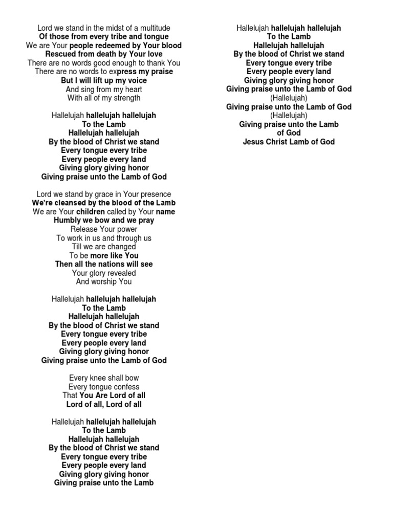 Hallelujah to the lamb pdf