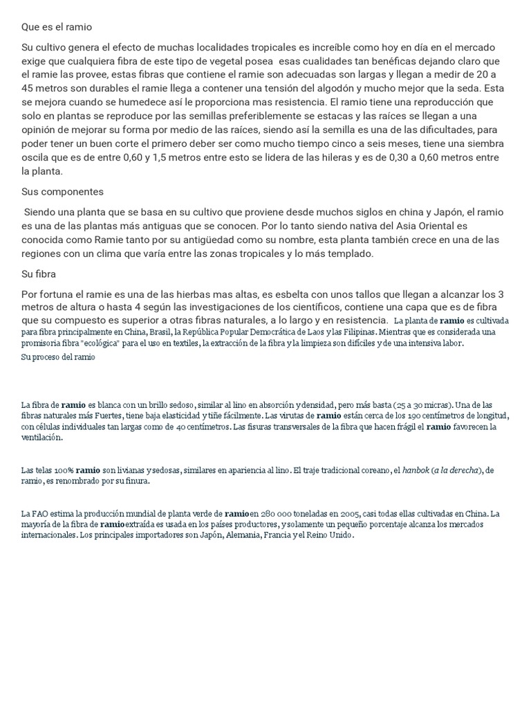 Propiedades y Cultivo del Ramio | PDF | Algodón | Plantas