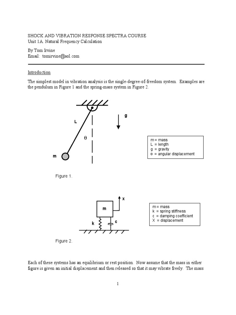 Shock and Vibration Response Spectra Study Course Tom Irvine PDF
