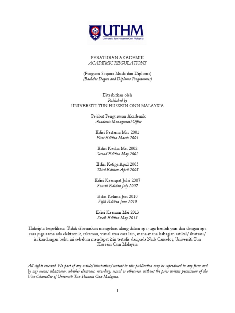 UTHM Academic Regulations PDF